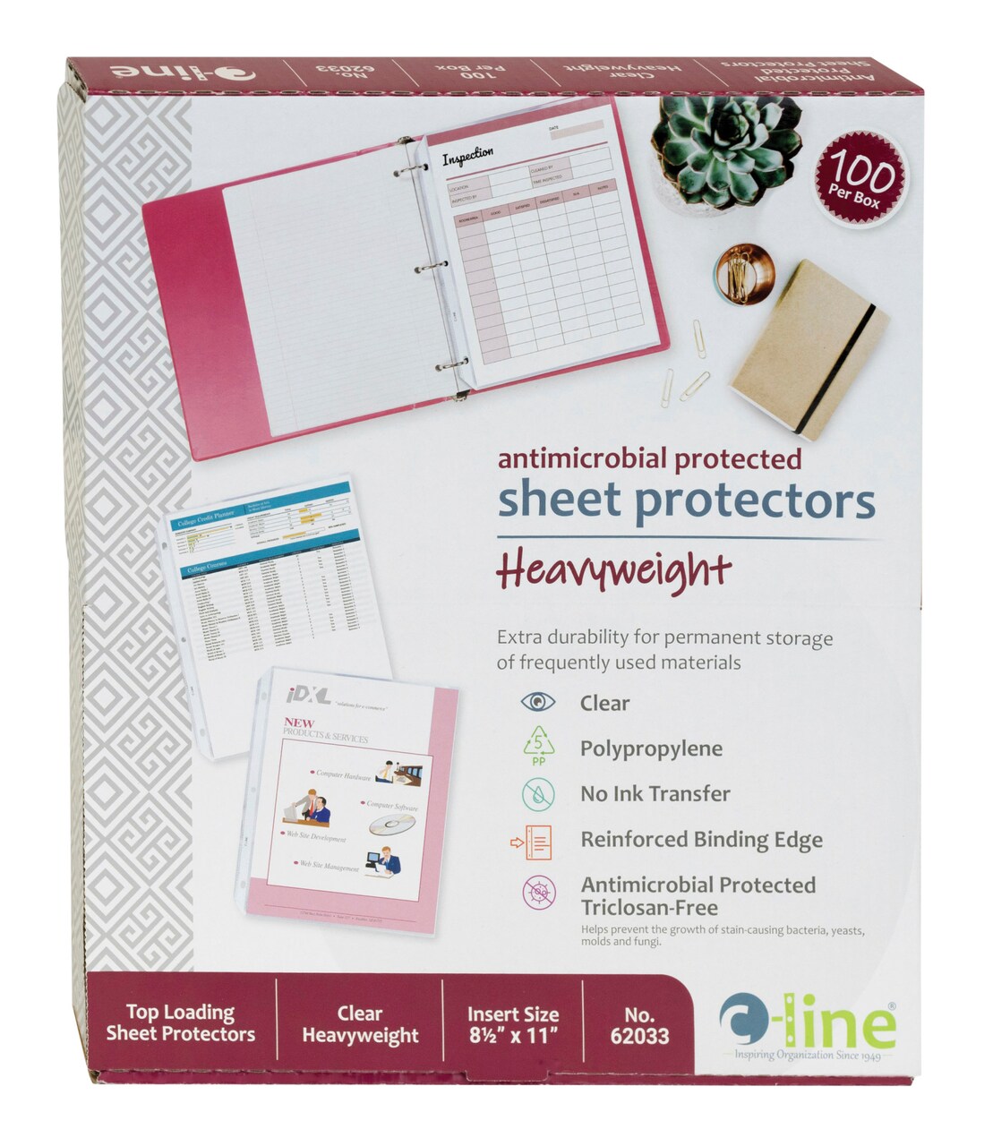 C-Line Poly Sheet Protectors with Antimicrobial Protection, 8-1/2 x 11 Inches, Clear, Pack of 100